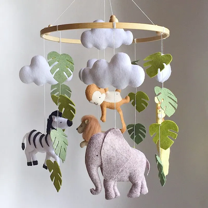 handmade stuffing RPET felt safari animals nursery baby crib mobile