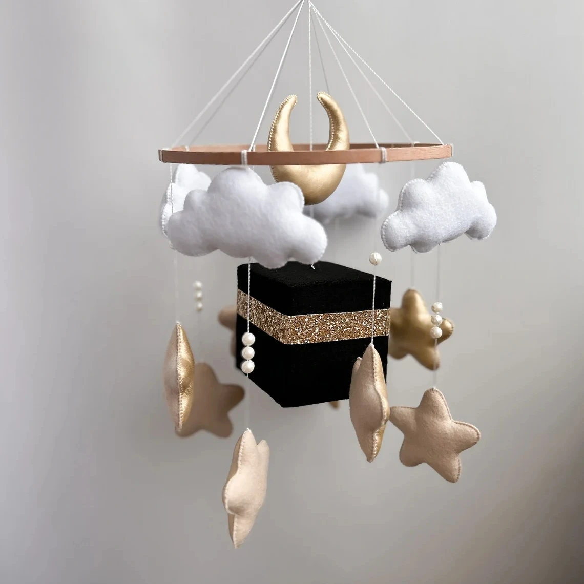 baby toys nursery decoration room kids wall hanging felt moon stars musical kaaba quran felt baby crib mobile