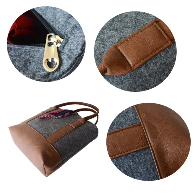 حقيبة تسوق مخصصة قابلة لإعادة الاستخدام مصنوعة من اللباد مع مقابض من البولي يوريثين