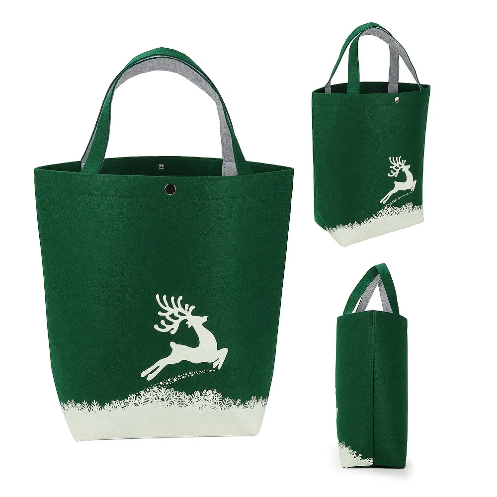 Reusable Durable Green Felt Tote Shopping Bag with Button