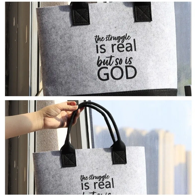 Progift Fashion Reusable Sturdy Dual Color Felt Shopper Bag