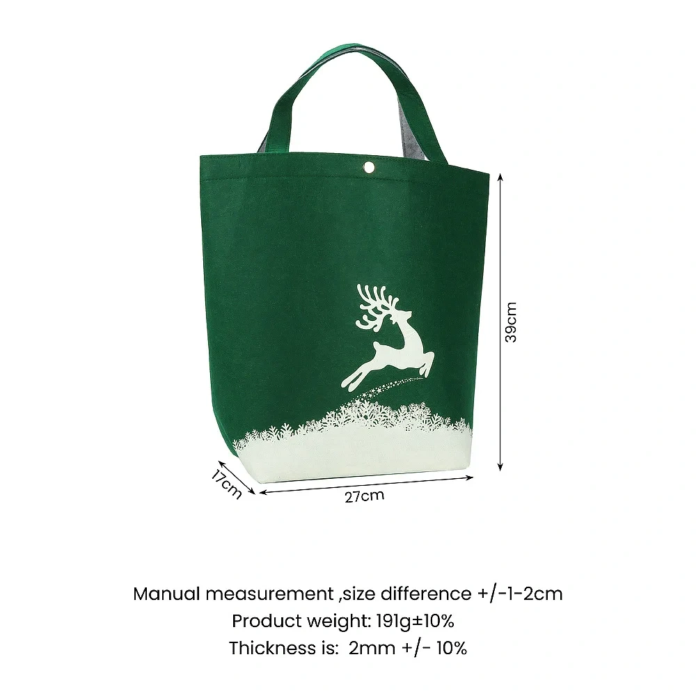 Reusable Durable Green Felt Tote Shopping Bag with Button