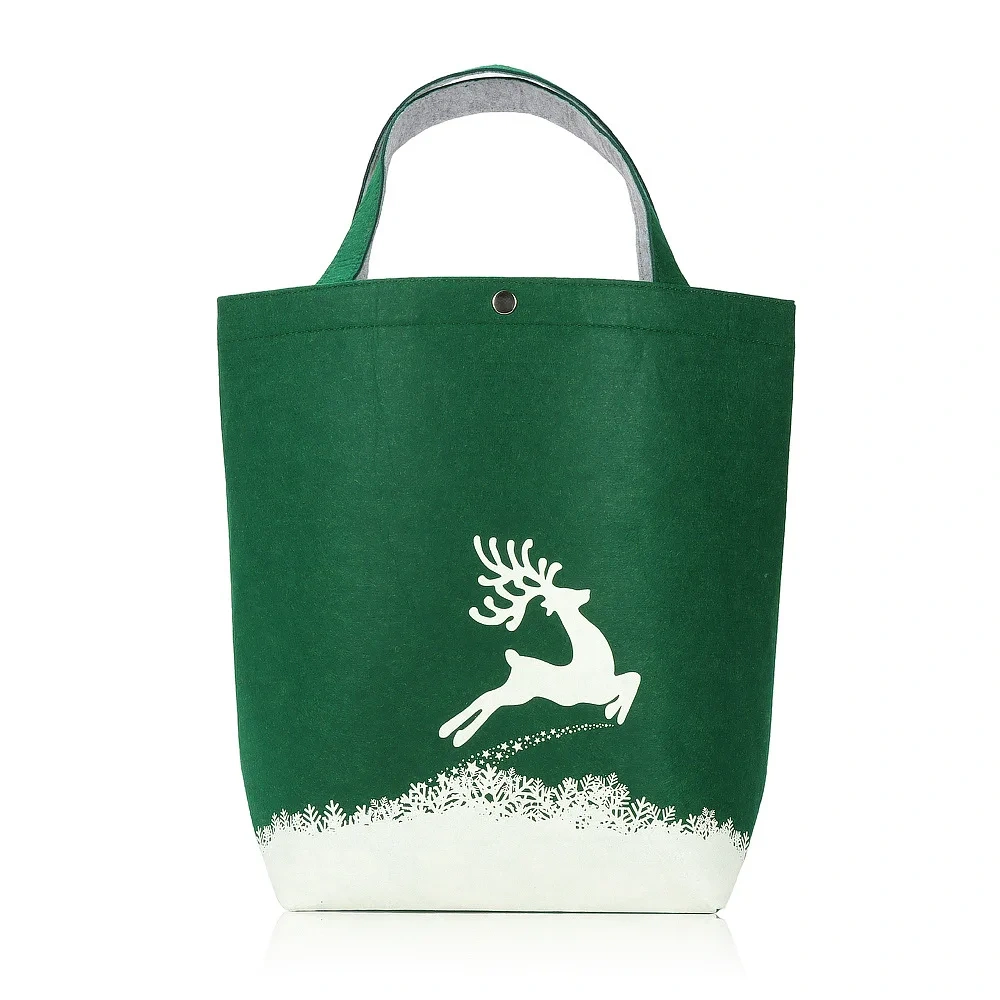 Reusable Durable Green Felt Tote Shopping Bag with Button