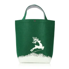 Bolsa de compras reutilizable y duradera de fieltro verde con botón