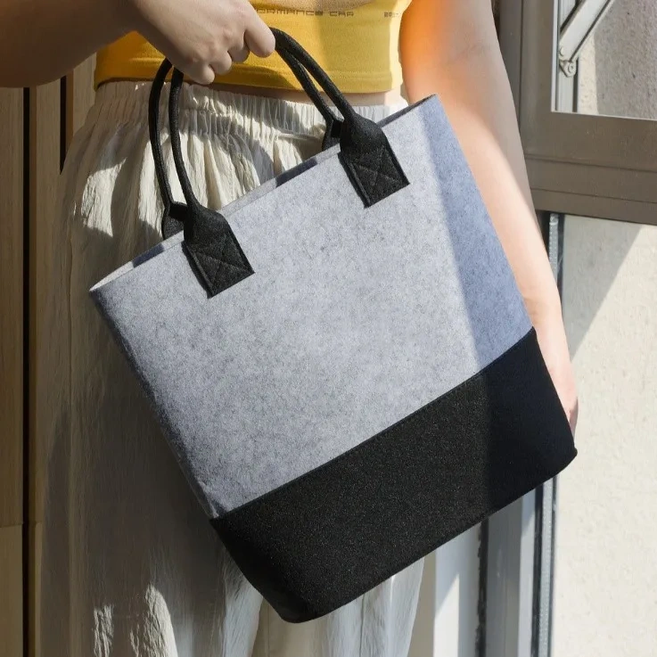 new style heavy duty casual custom logo portable shop felt hand ladies wholesale bags, women's tote bags