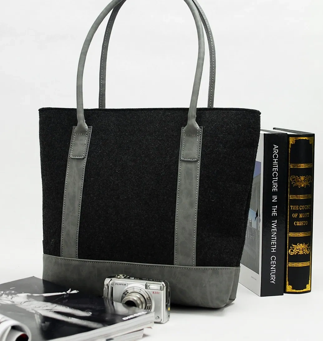 Custom Fashion Reusable Felt Shopper Bag with PU Handles