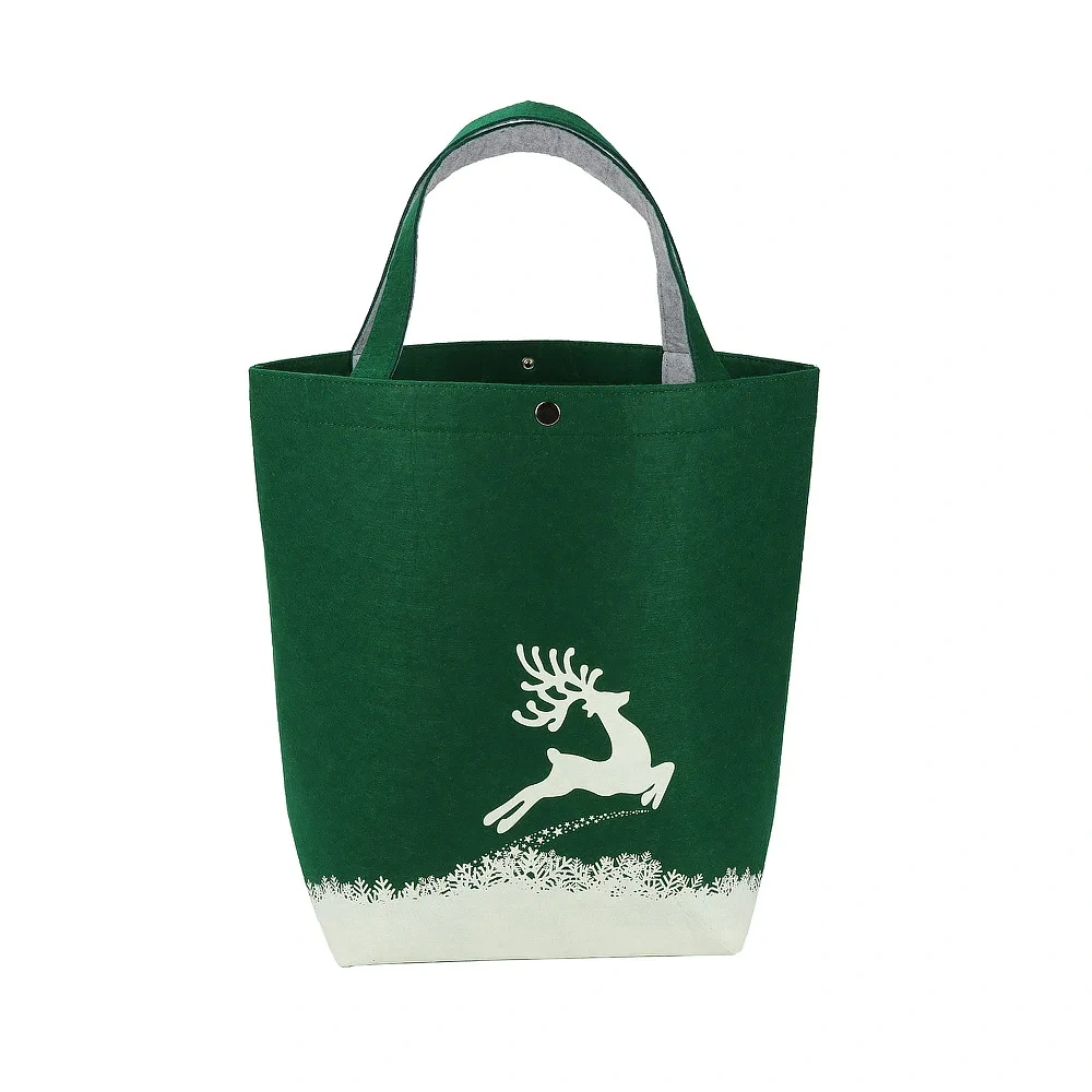 Reusable Durable Green Felt Tote Shopping Bag with Button