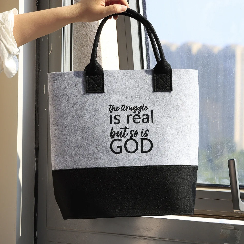 new style heavy duty casual custom logo portable shop felt hand ladies wholesale bags, women's tote bags