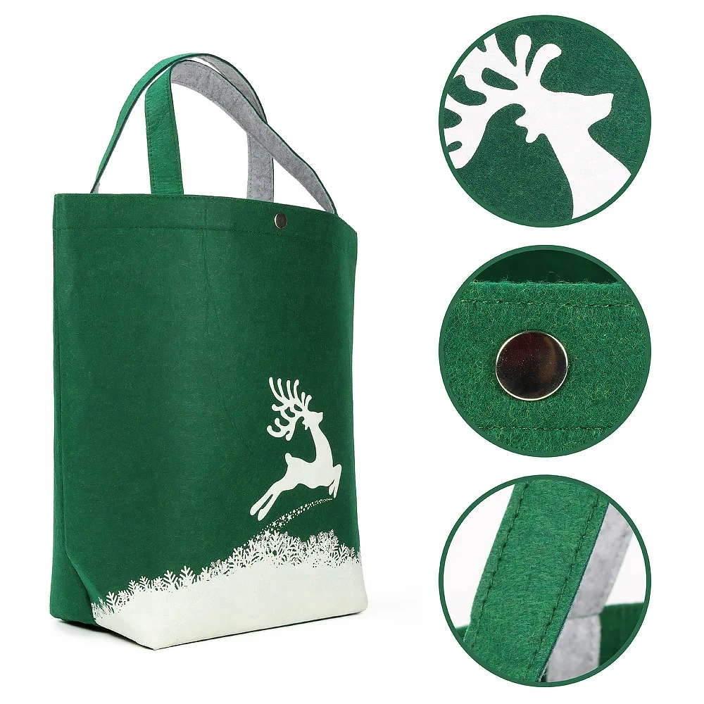 Reusable Durable Green Felt Tote Shopping Bag with Button