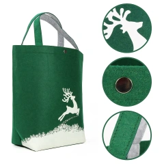 Bolsa de compras reutilizable y duradera de fieltro verde con botón