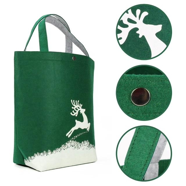 Bolsa de compras reutilizable y duradera de fieltro verde con botón