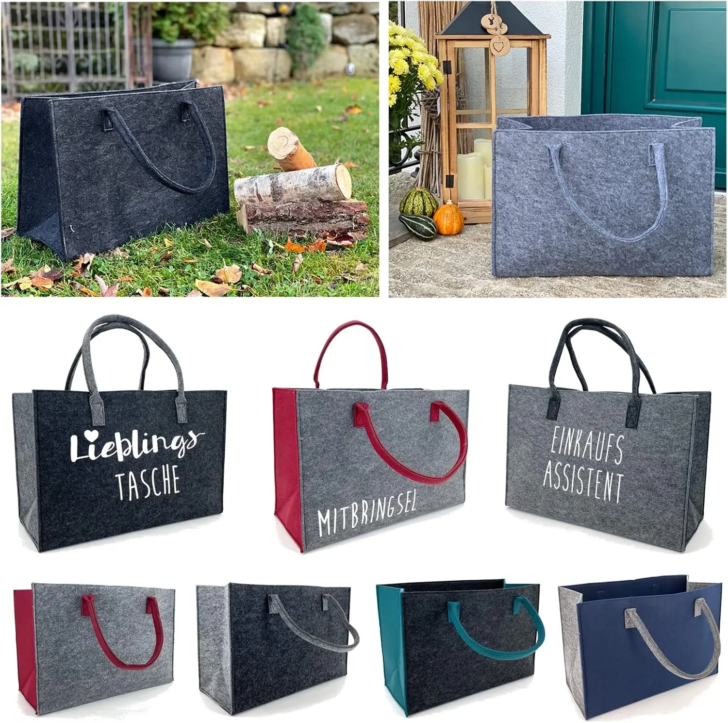 2024 new product 100% natural multipurpose shopper carrying basket handle shopping assistant anthracite felt bags