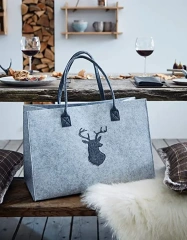 Bolsa de compras de fieltro reutilizable y barata con logotipo personalizado y asas