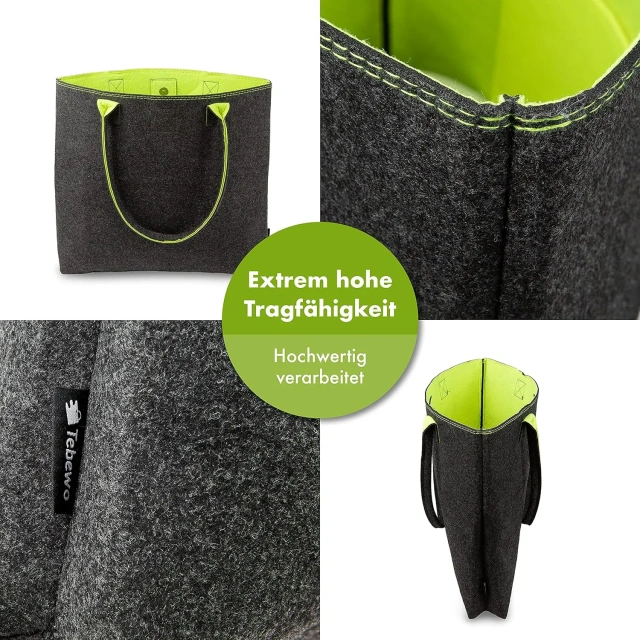 atacado personalizado dobrável com fechadura versátil grande lenha armazenamento madeira alça cesta de compras carregando sacos de feltro