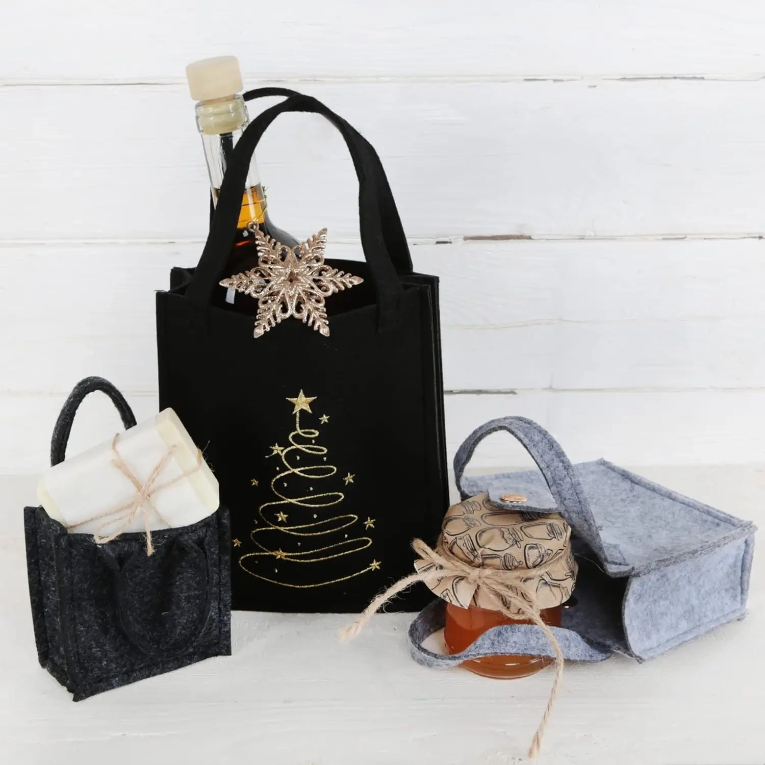 2024 new edition black gold small sustainable recycle luxury gift christmas packaging shopping shopper felt bags