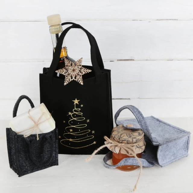 Bolsas de fieltro para compras, de lujo, recicladas, sostenibles, pequeñas, de oro negro, edición nueva de 2024