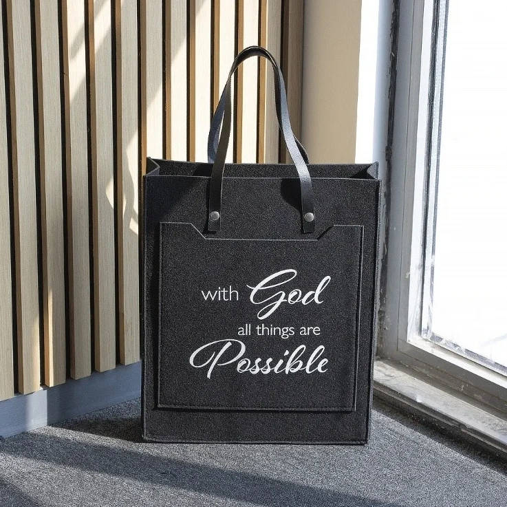 wholesale products handmade grey thick 2024 handbag custom large polyester felt shopping tote bags for women