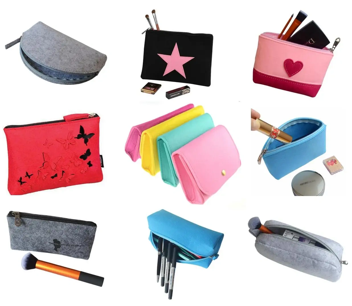 Progift Fashion New Felt Cosmetic Bag with Gusset Flap Button Closure