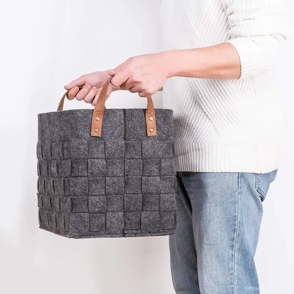 quality chinese products custom polyester felt fabric weaving darker grey home laundry storage bags containers baskets organizer