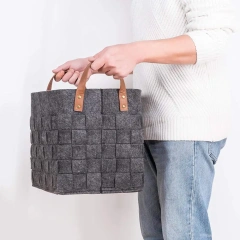 Productos chinos de calidad, tejido de fieltro de poliéster personalizado, bolsas de almacenamiento de lavandería para el hogar de color gris oscuro, contenedores, cestas, organizador