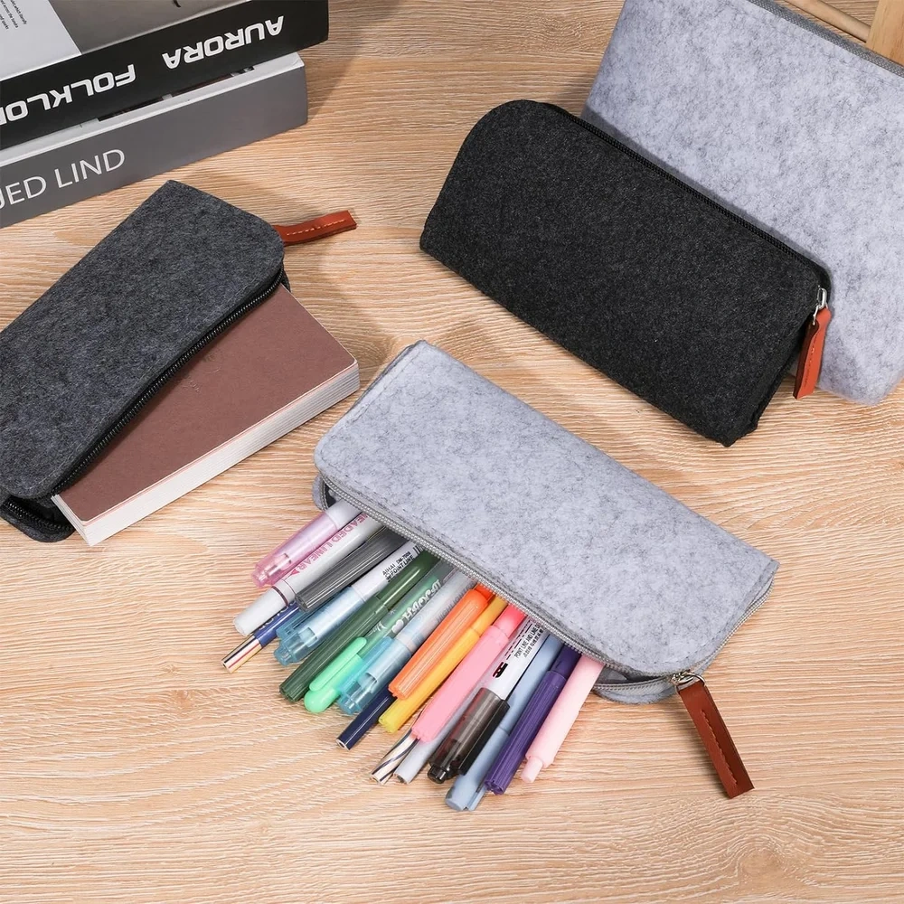 Best seller multicolor custom felt pencil case travel cosmetic toiletry makeup bag unisex organizer holder for pens stationery