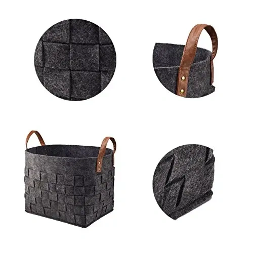 Productos chinos de calidad, tejido de fieltro de poliéster personalizado, bolsas de almacenamiento de lavandería para el hogar de color gris oscuro, contenedores, cestas, organizador