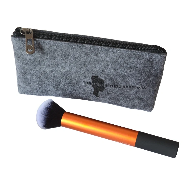 Custom logo felt cosmetic bag high quality travel storage wash toiletry bags pouch makeup bag for women
