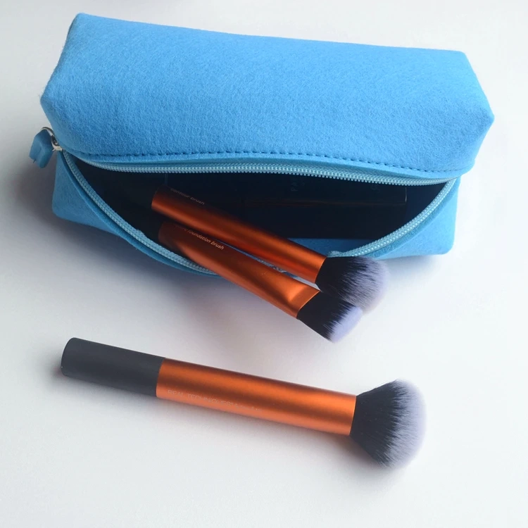 Wholesale small felt cosmetic bag with custom logo makeup toiletry brush cosmetic bag and cases for women