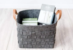 Productos chinos de calidad, tejido de fieltro de poliéster personalizado, bolsas de almacenamiento de lavandería para el hogar de color gris oscuro, contenedores, cestas, organizador