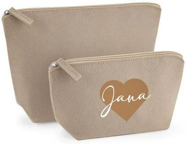 Bolsa de cosméticos de feltro de maquiagem unissex personalizada com 5 cores e nome e coração para mulheres, presente ideal