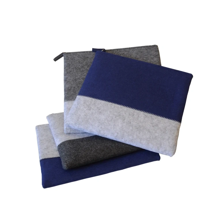 Progift Fashion New Blue Grey Dual Color Felt Cosmetic Bags with Zipper Closure