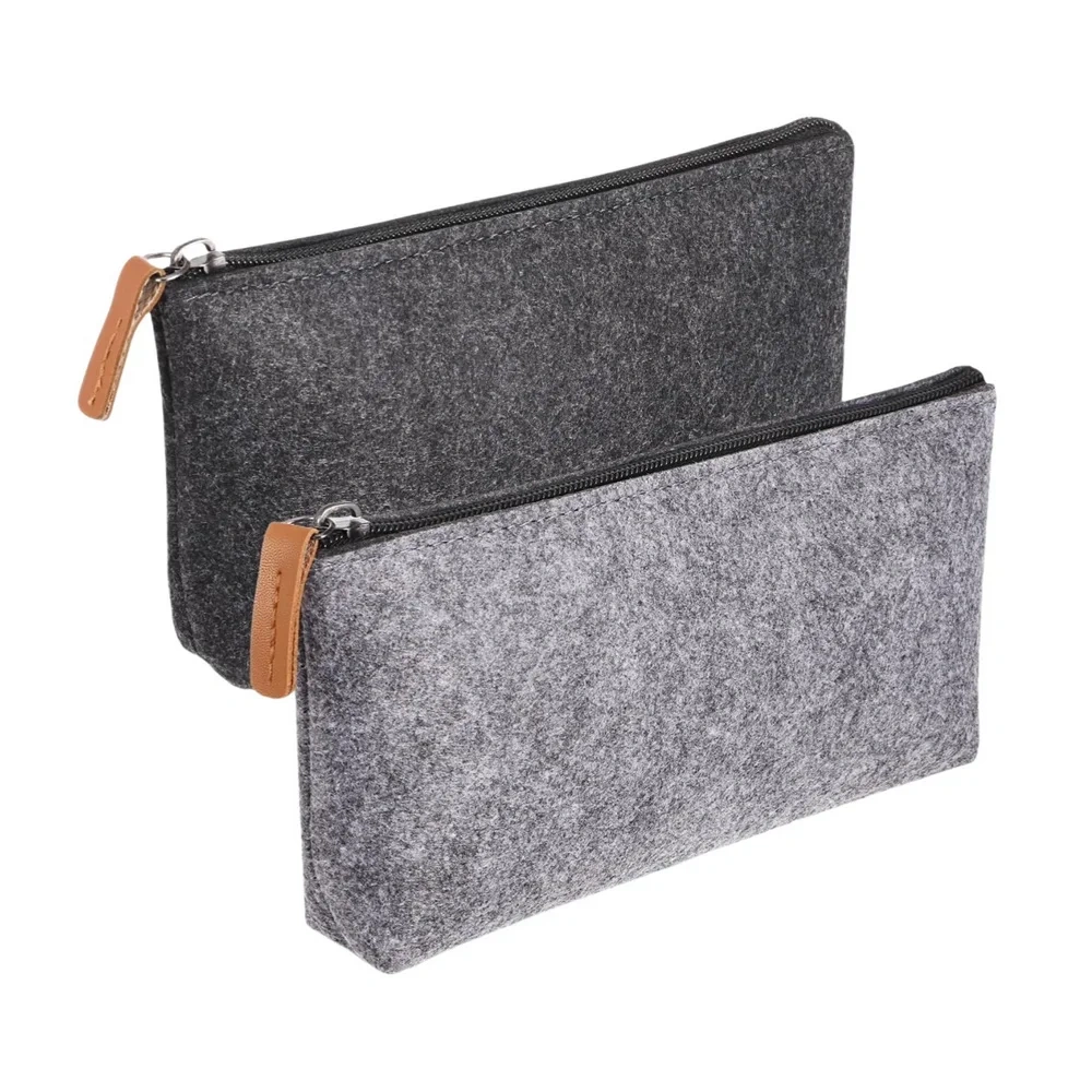 reused multifunctional grey pencil felt cosmetic stationery bag pencil case with large capacity for pencil highlighters