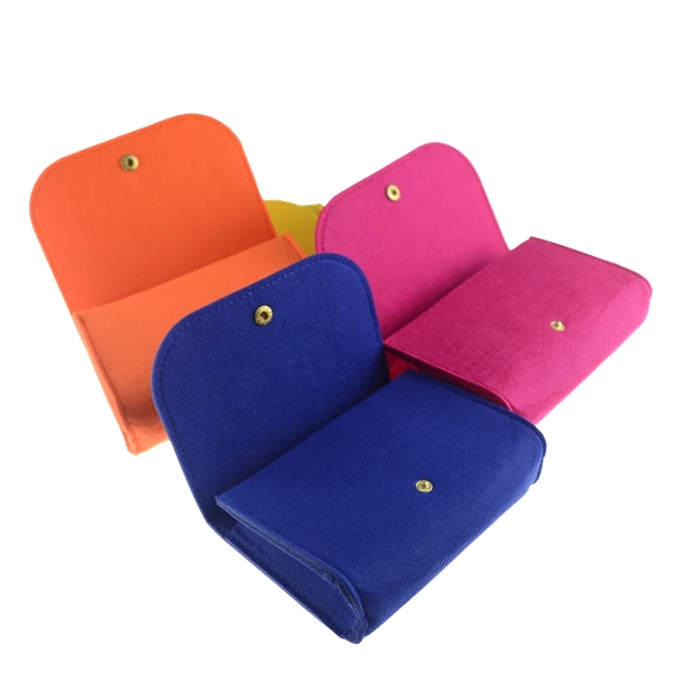 Progift Fashion New Felt Cosmetic Bag with Gusset Flap Button Closure