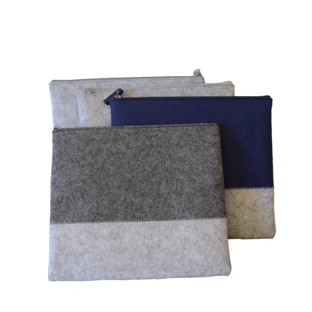 Progift Fashion New Trousse à maquillage en feutre bicolore noir et gris avec fermeture à glissière