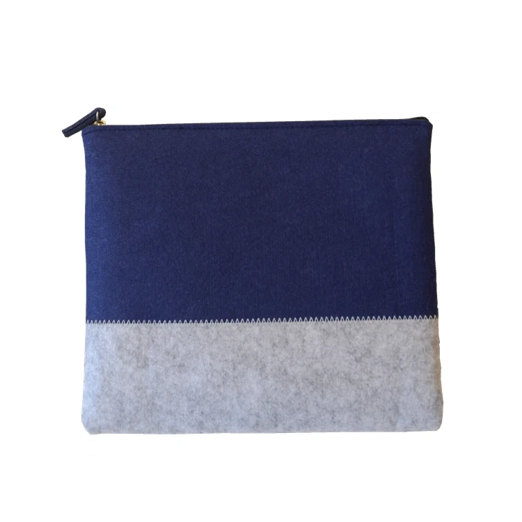 Progift Fashion New Black Grey Dual Color Felt Cosmetic Bags with Zipper Closure