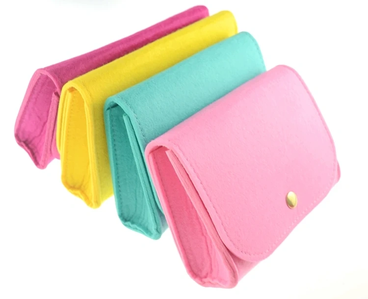 Progift Fashion New Felt Cosmetic Bag with Gusset Flap Button Closure
