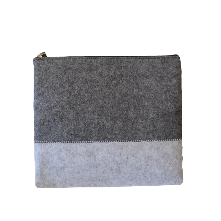 Progift Fashion New Black Grey Dual Color Felt Cosmetic Bags with Zipper Closure
