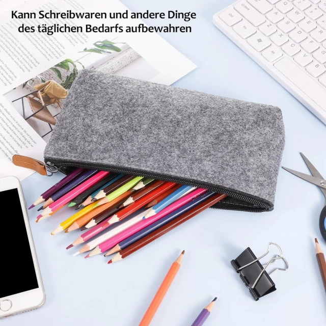Estuche para lápices de fieltro gris multifuncional reutilizado, estuche para cosméticos y papelería, estuche para lápices con gran capacidad para lápices y resaltadores