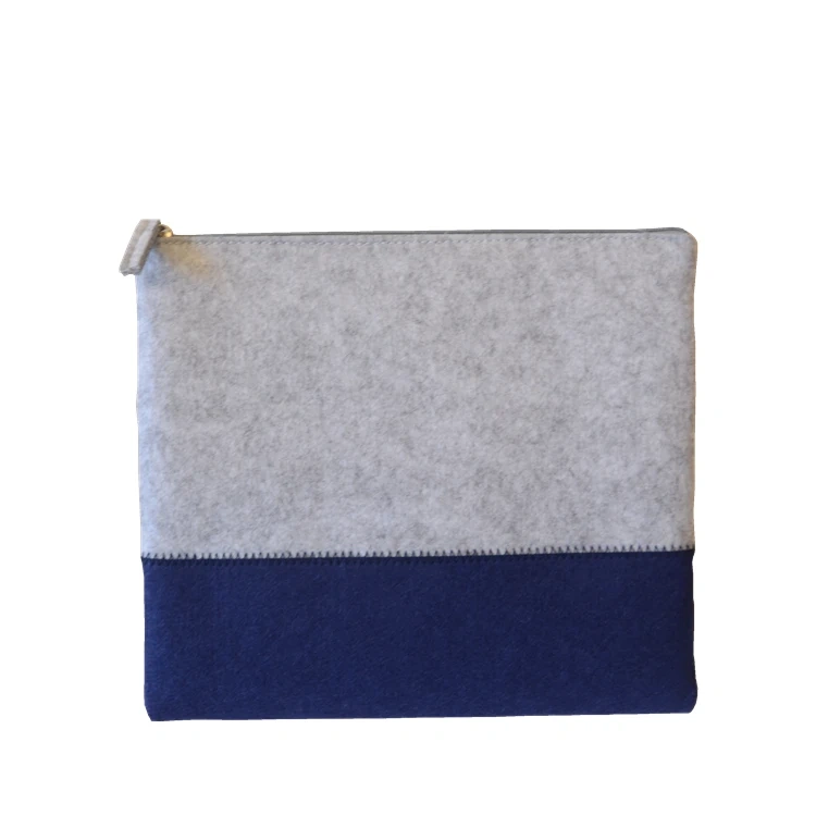 Progift Fashion New Blue Grey Dual Color Felt Cosmetic Bags with Zipper Closure