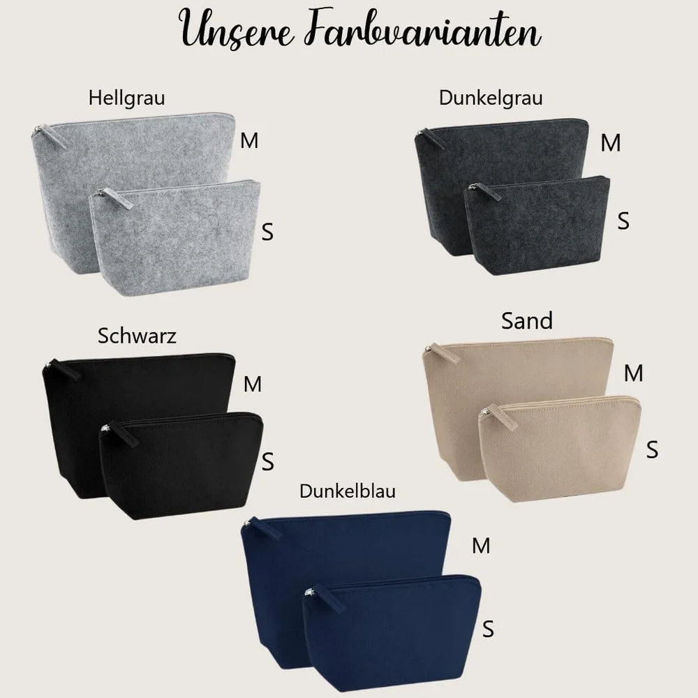 Personalised unisex 5 multiple color make up felt cosmetic bag with name and heart for women ideal gift
