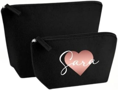Bolsa de cosméticos de feltro de maquiagem unissex personalizada com 5 cores e nome e coração para mulheres, presente ideal