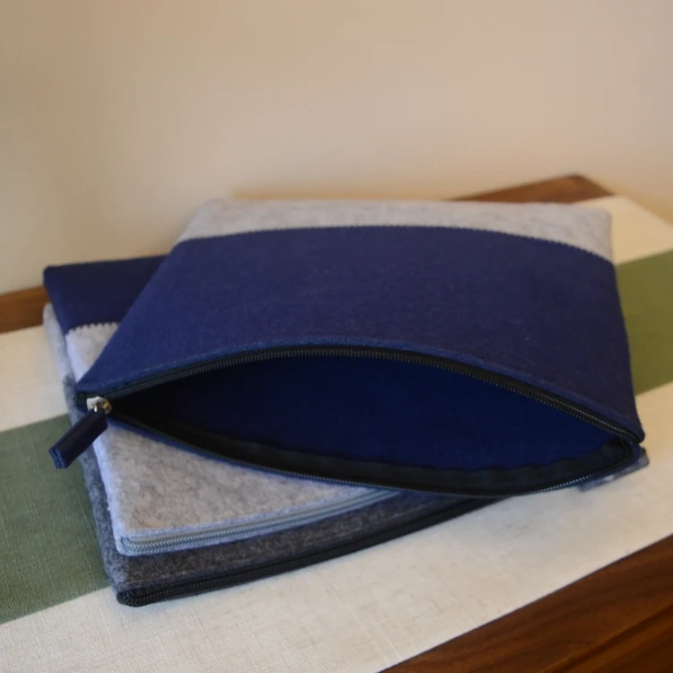 Progift Fashion New Blue Grey Dual Color Felt Cosmetic Bags with Zipper Closure