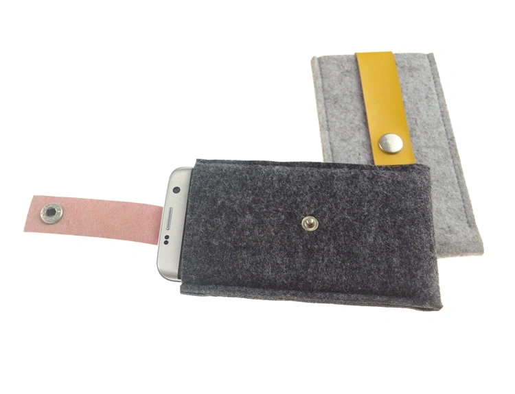 custom size color printed logo recycled RPET needle punch polyester felt lockable fabric phone pouch case belt for women and man