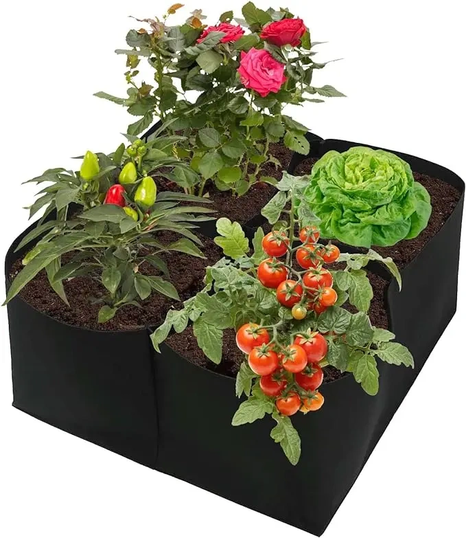 Fabric Breathable Grids Plant Grow Bags Raised Garden Beds Outdoor for Vegetables Flowers Square Felt Growing Container Bags