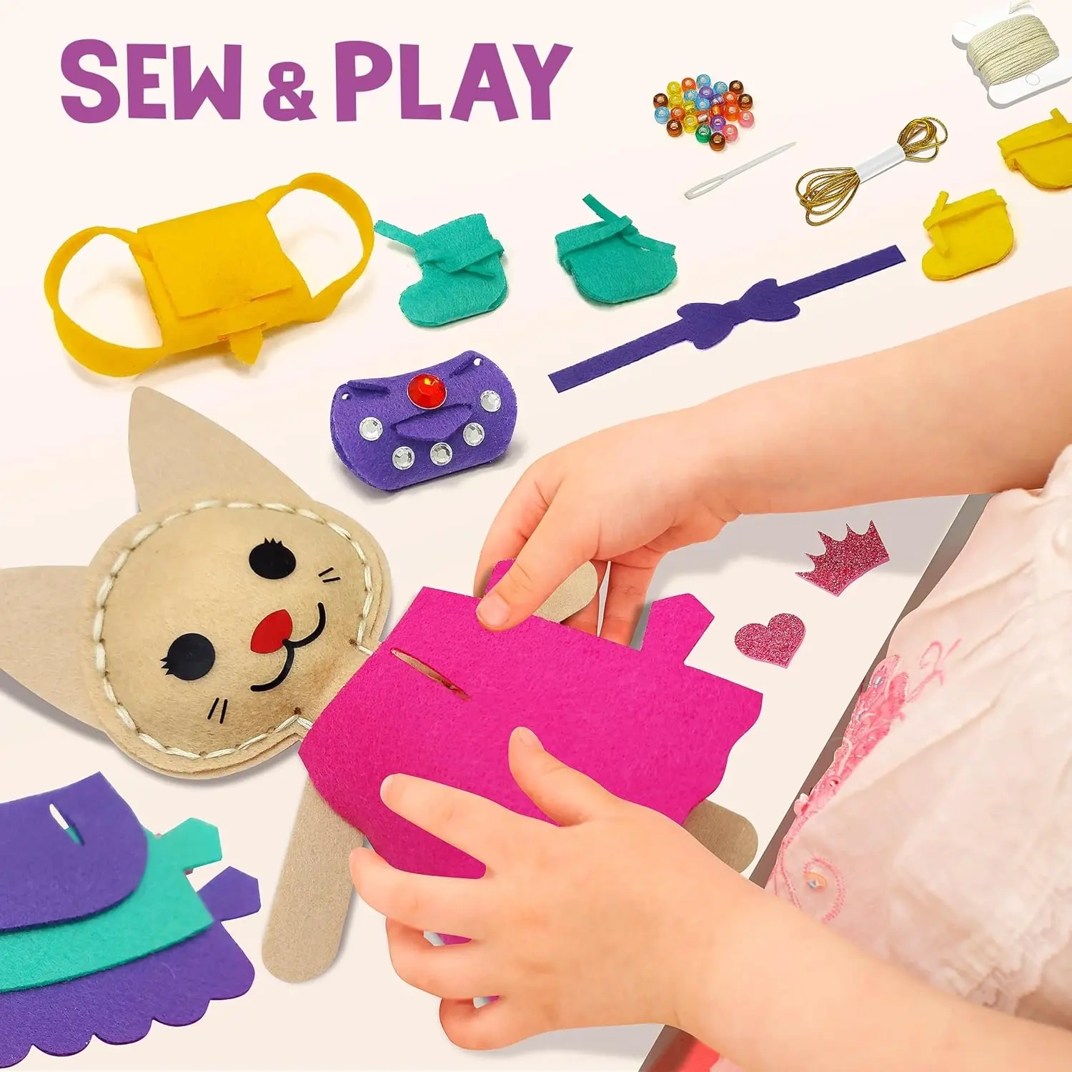 Kids Fun DIY Craft Toy Make A Kitty Cat Friend Felt Sew Kit
