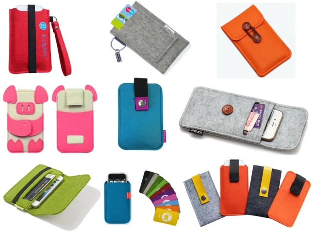 Housses de téléphone portable en feutre de polyester RPET avec logo imprimé en couleur de taille personnalisée pour tous les téléphones, cadeau de promotion en gros