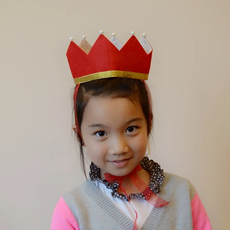 Custom Cute Glitter Gold Red White Felt Kids Birthday Crown