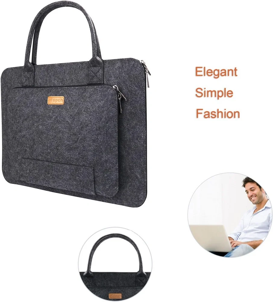 Unique design fashional 17 inch darkgrey felt notebook laptop bag with large storage space
