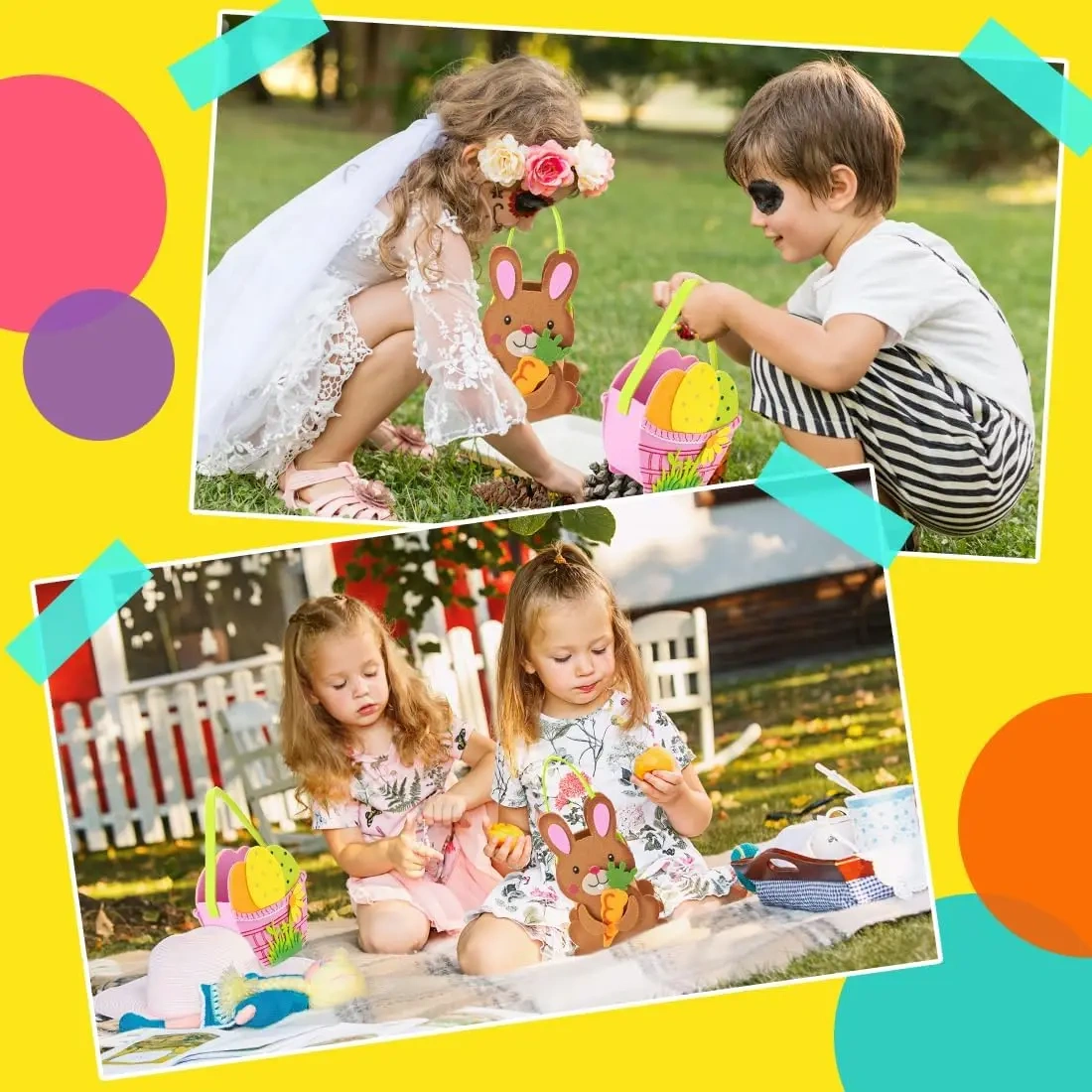 BSCI low MOQ wholesale Easter decoration party novelties chick egg hunt baskets felt Easter bunny candy gift bags for kids