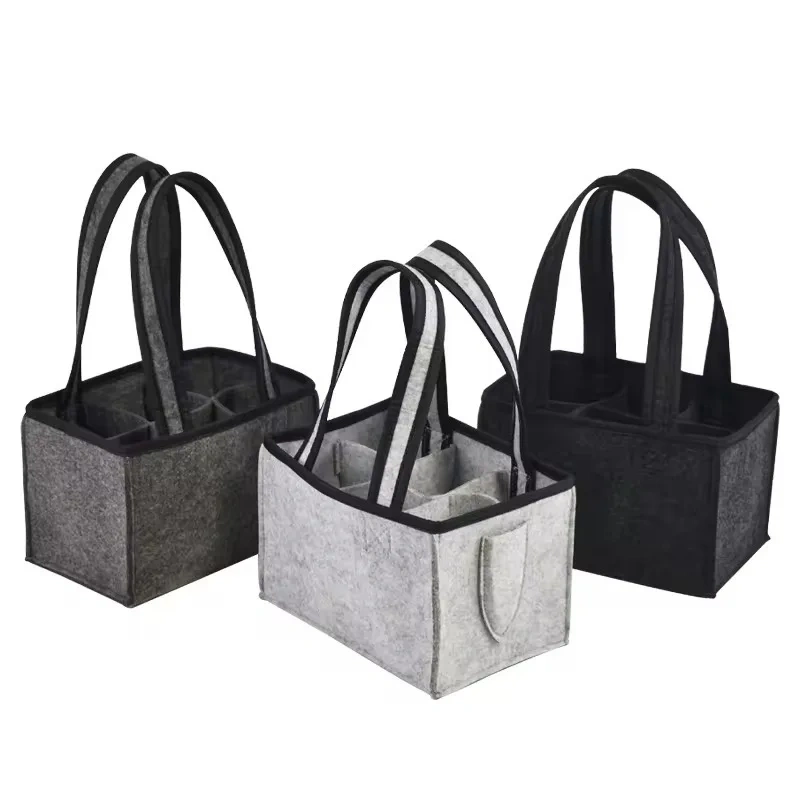 hand bags wholesale hot selling new arrivals felt simple travel reusable custom print 6 bottle wine carrier tote bag